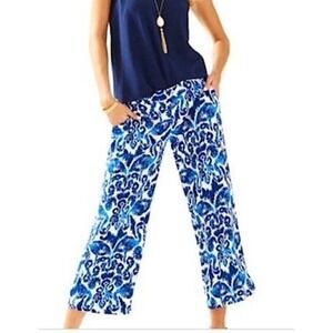 Lilly Pulitzer Lela Flamingo Cropped Resort Pants Blue Size 12